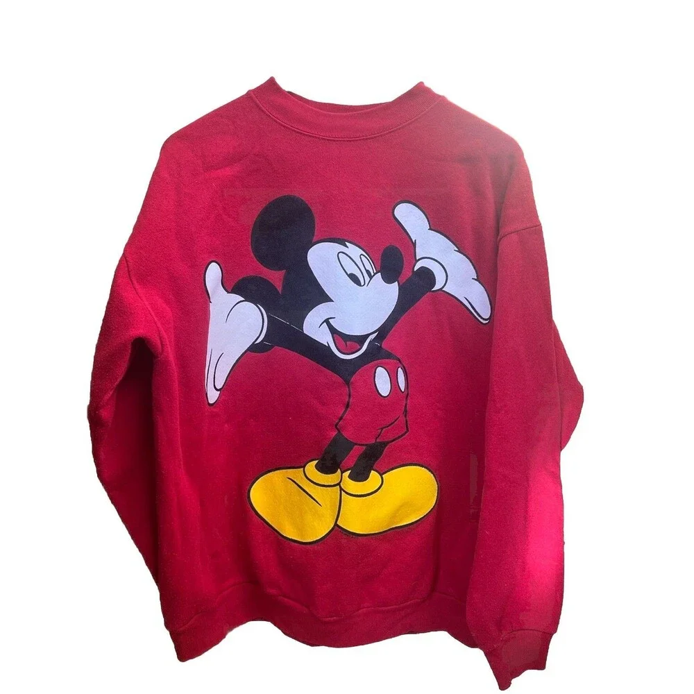 Vintage DISNEY Unlimited Red Mickey Mouse Sweat Shirt Size Large / Retro / Soft - Picture 2 of 10